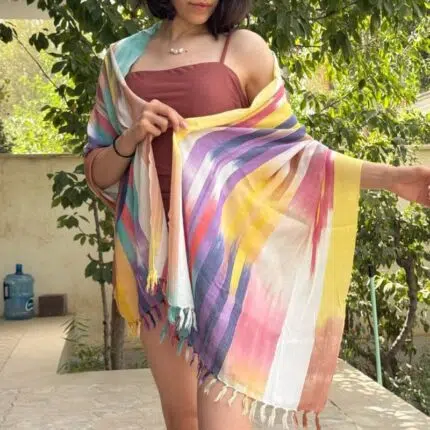 LALA lightweight cotton travel wrap beach cover-up worn LOMYNA
